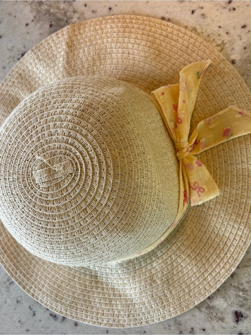 Straw Wide-Brim Sun Hat with Yellow Ribbon
